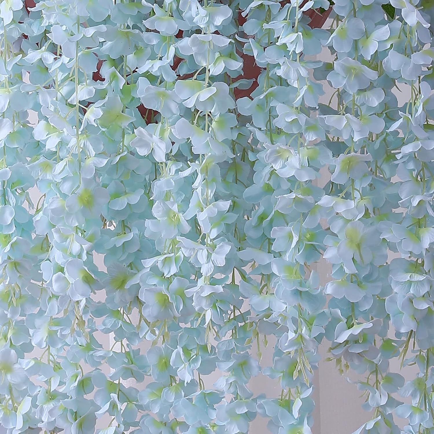 Duovlo 12 Piece Artificial Silk Wisteria Vine 3.6 Feet Hanging Flower Garland String Home Party Wedding Decor (Light Blue)