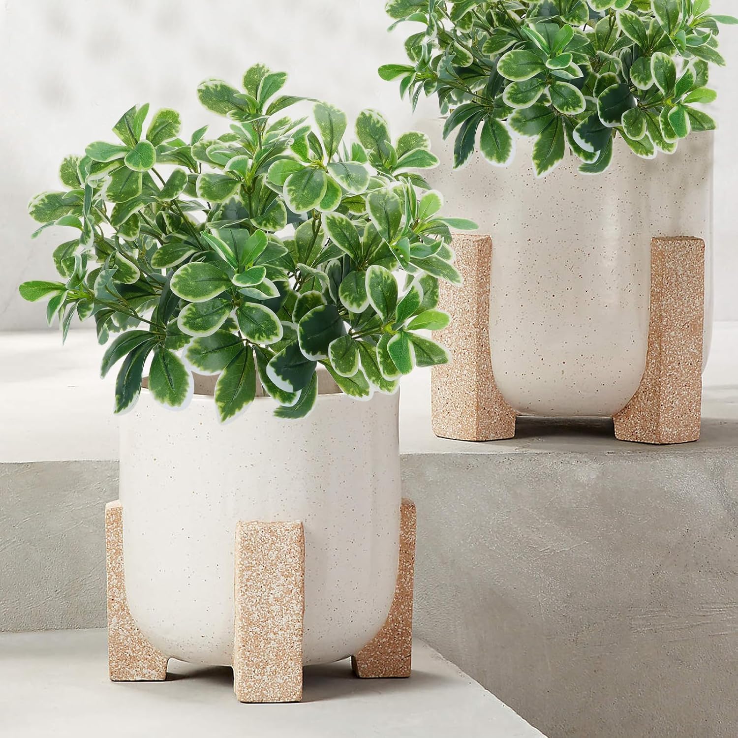 GTIDEA Artificial Shrubs Silk Green Greenery Outdoors Faux Plants Real Touch Green Leaves with Stems Fake Bushes Schefflera for Home Decor Indoor Garden Front Proch Office Table Wall Decor 2pcs