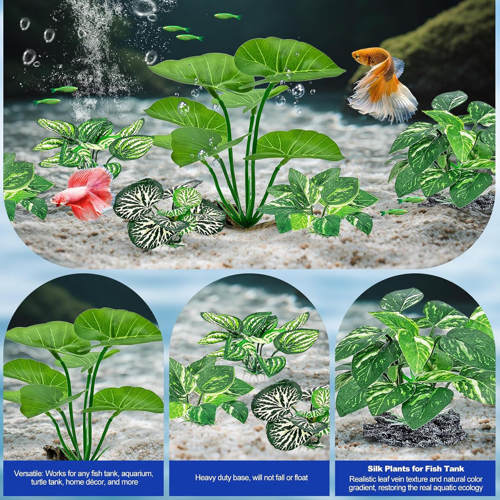 CousDUoBe 12 Pcs Betta Fish Tank Decor，Silk Aquarium Plants Green Fish Tanks Decoration Plants, Aquarium Decorations Green Plants