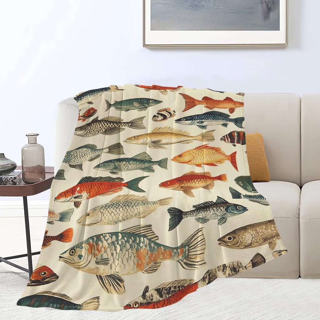 Fish Throw Blanket Fish Gifts for Kids Girls Boys Adults Women Men Soft Cozy Warm Plush Fluffy Fuzzy Fleece Blanket Birthday Festival Decor 50''X60''