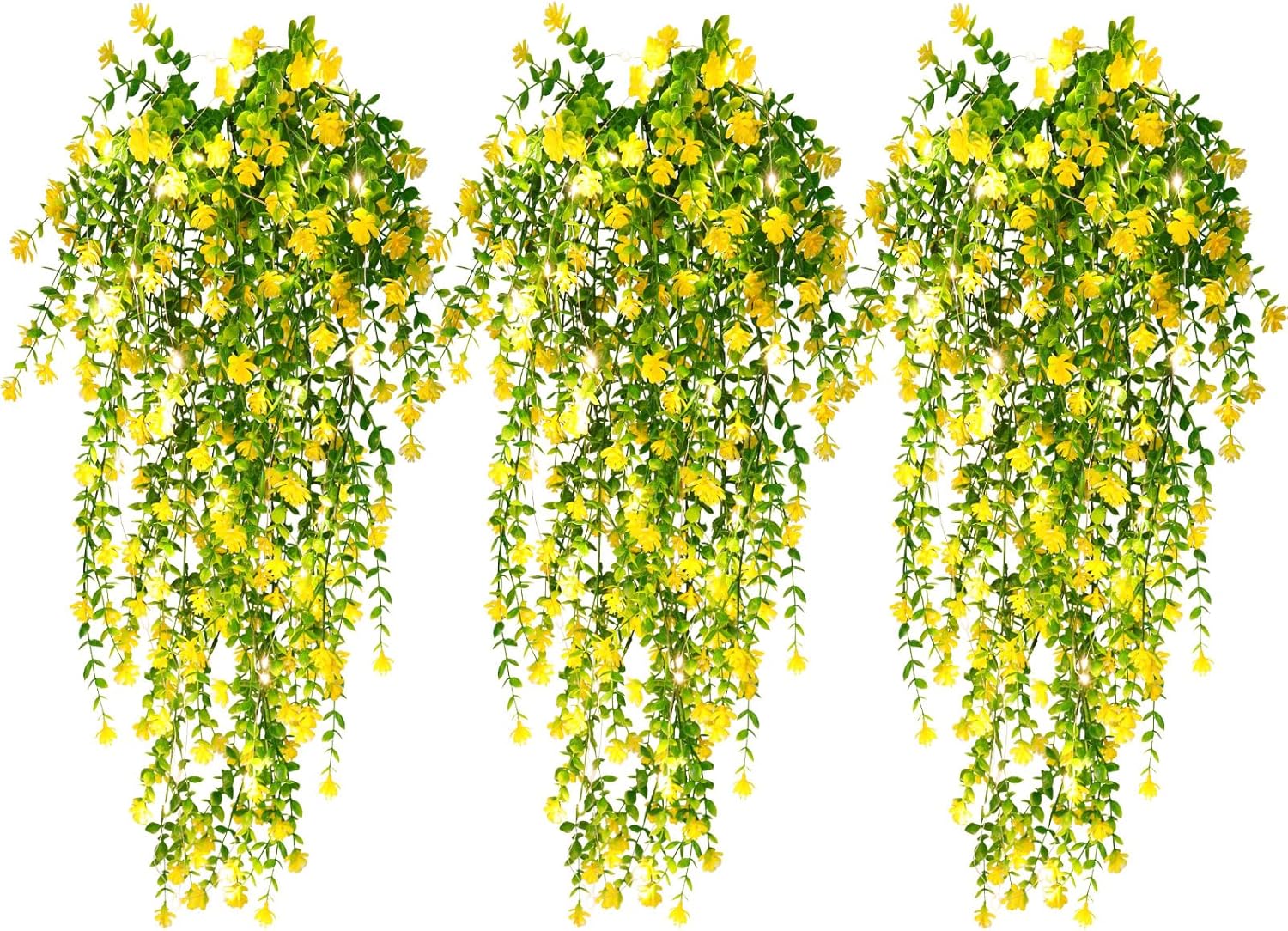 RECUTMS Outdoor Fake Hanging Plants,Hanging Plant Vine with Lights,Faux Eucalyptus Leafs Greenery Vine Plant Faux Plants Fake Plants Greenery for Jungle Theme Party Wedding Decoration(Yellow)
