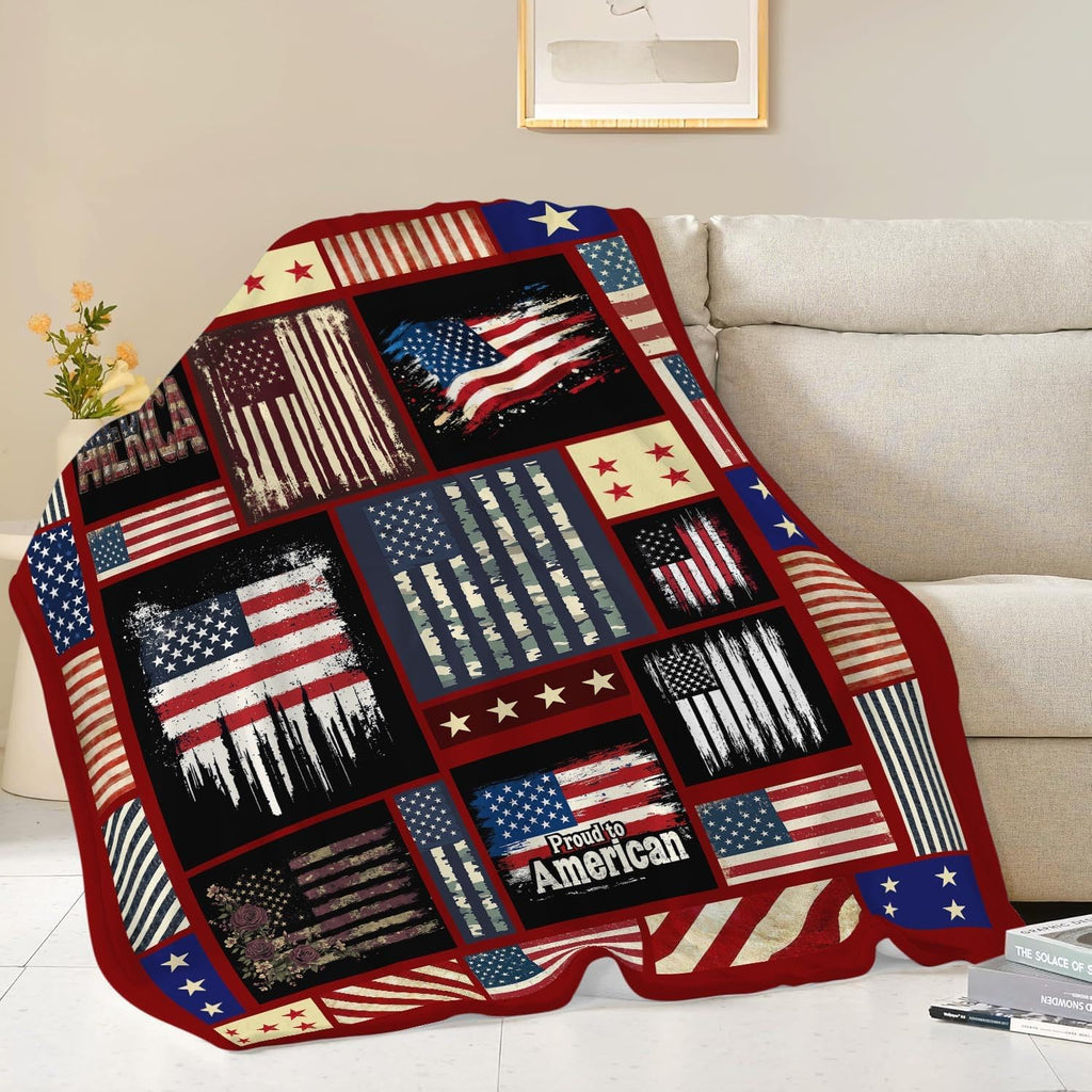 Veteran Blanket American Flag Throw Blanket Veterans Day Gifts for Men Women Adults Super Soft Cozy Plush Fluffy Fuzzy Fleece Blanket Home Decor 50''X60''
