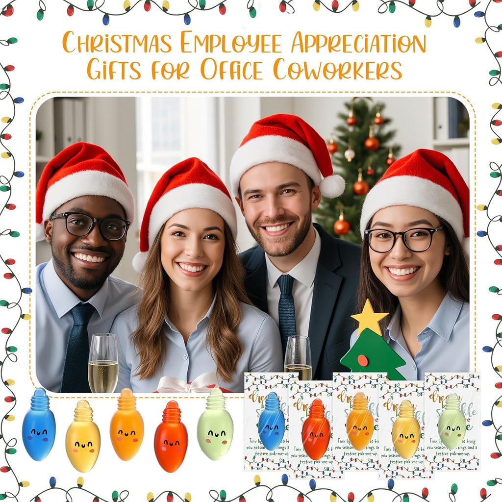 Wettarn 30 Sets Emotional Luminous Christmas Bulbs Stress Ball Gifts Bulk Office Christmas Appreciation Gifts Cute Squeeze Mini Stress Relief Ball Inspirational Cards for Coworker Employee Nurse Staff
