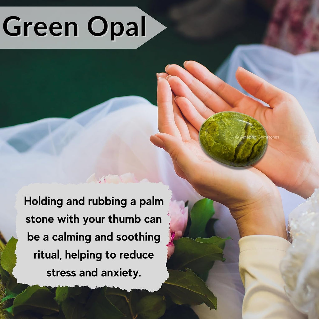 Amazing Gemstone Green Opal Crystals and Healing Stones - Large Palm Stone Crystals Piedra - Crystal for Good Luck, Balanced Positive Energy, Meditation - Unique Stocking Stuffers Gifts for Women, Men