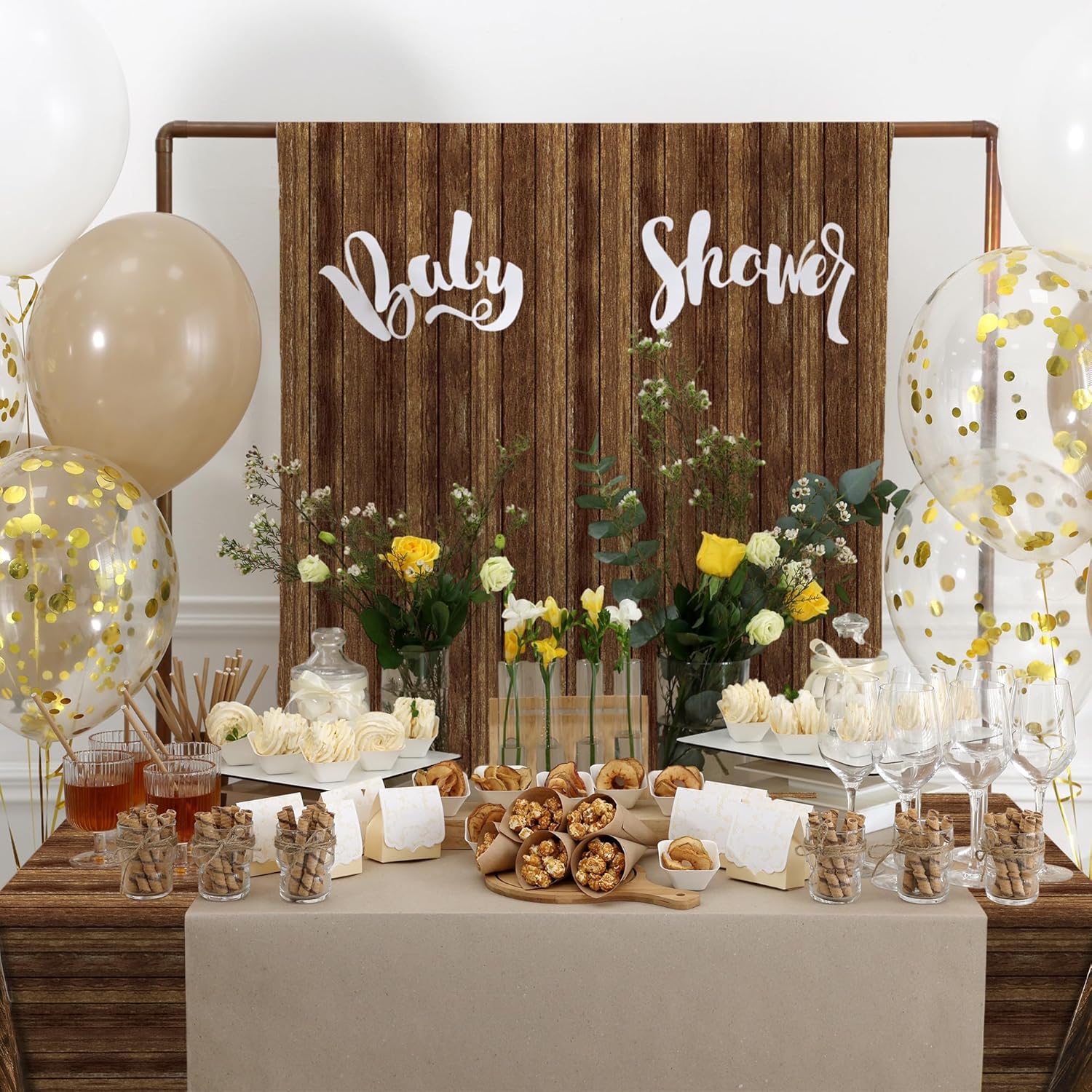 Aneco 120 Ft x 54 Inch Wood Grain Tablecloth Roll in Slide Cutter Box Disposable Waterproof Plastic Vintage Backdrop Table Cover Rustic Bulletin Board Roll for Western Themed Barn Birthday Party Decor