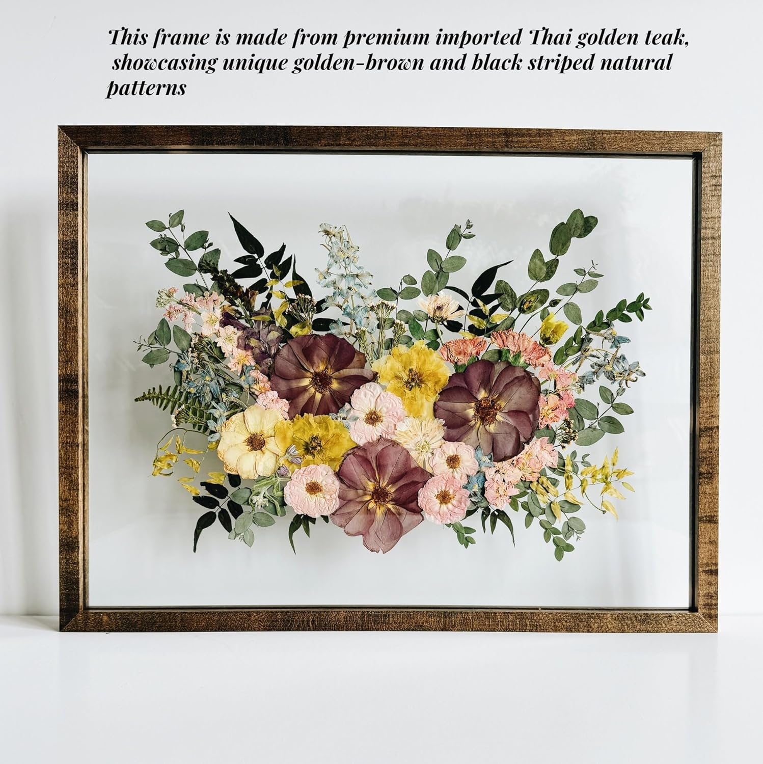 Teak Wood 16x20 Floating Picture Frames 16x20 Floating Frame For Wedding Floater Double Real Glass Pressed Flower Shadow Box Frame 20x16