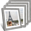 12x12 Picture Frame Set of 4 - Made of Glass and Grey Wooden Frame, Display Square Pictures 10x10 with Mat or 12 x 12 without Mat, Desktop & Wall Collage Photo Frame