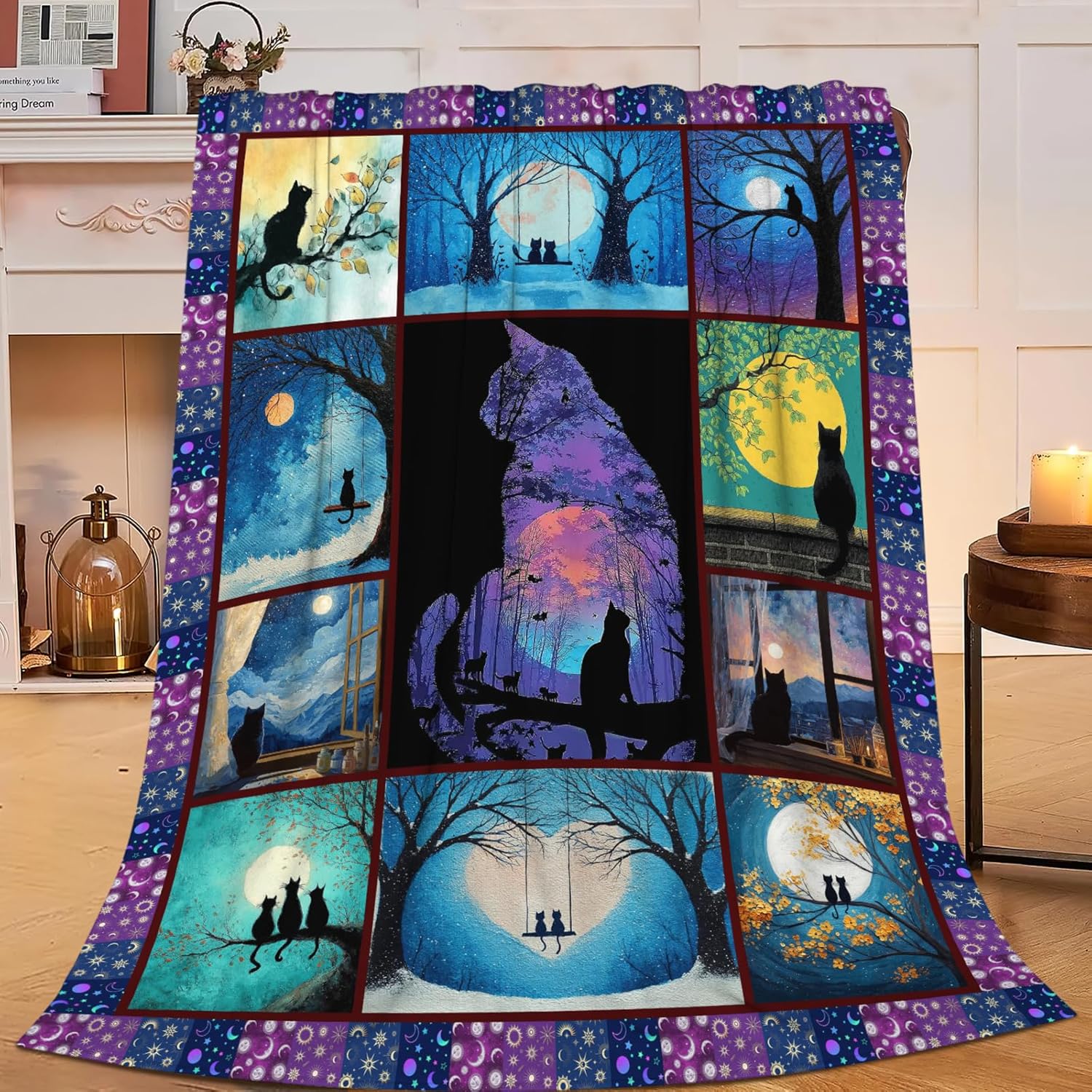 Black Cat Throw Blanket Black Cat Stuff Gifts for Kids Girls Boys Adults Women Men Soft Cozy Warm Plush Fluffy Fuzzy Fleece Blanket Decor 50''X60''