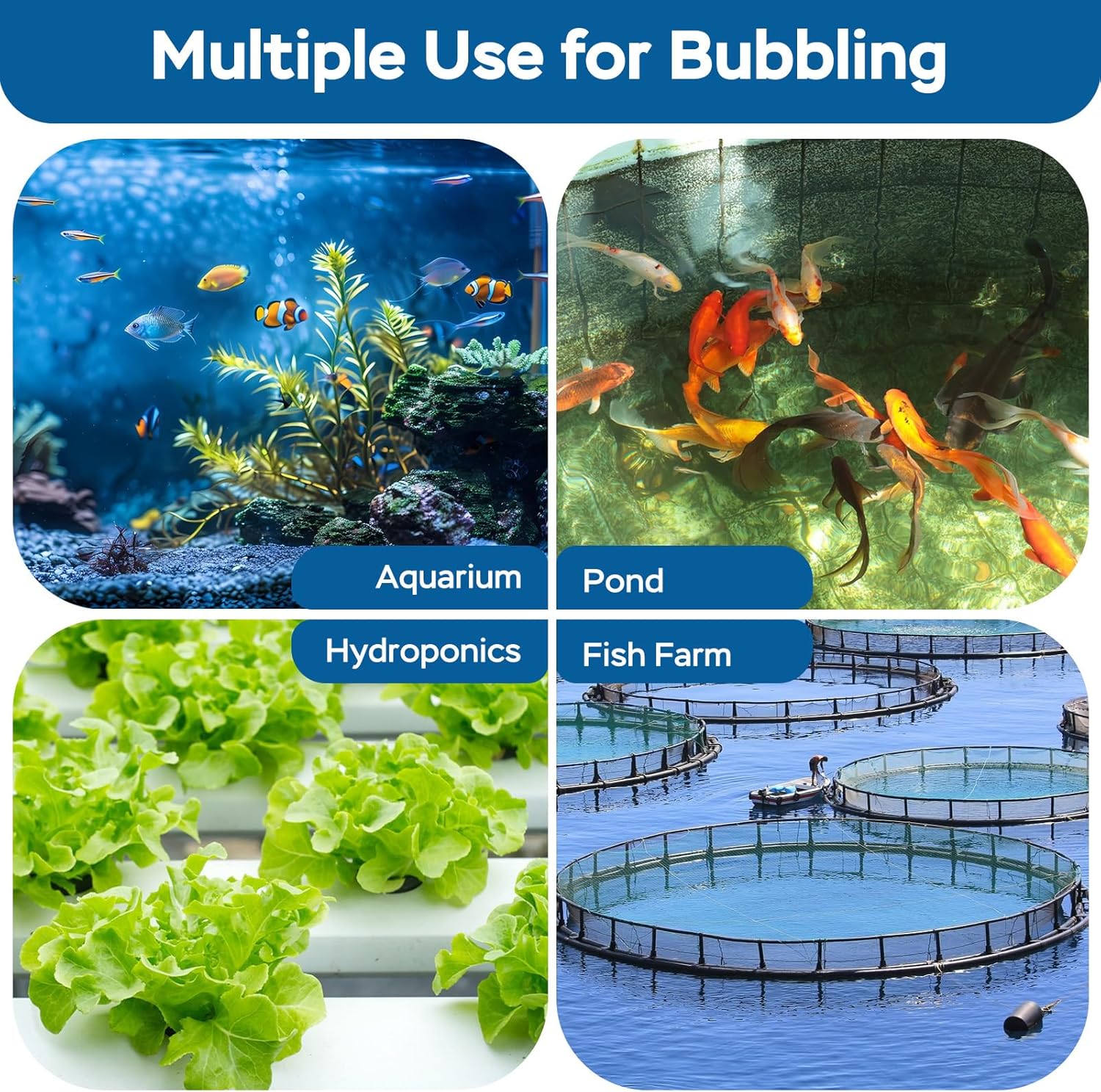AquaMiracle New Innovative Rubber Air Stone for Large Aquarium, 8”x1.25” Fish Tank Air Stone 2-Pack, Air Bubbler Oxygen Air Diffuser for Pond Aerator