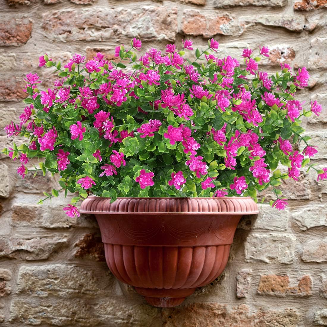 6 Bundles Artificial Flowers, Fake Artificial Greenery UV Resistant No Fade Faux Plastic Plants for Wedding Bridle Bouquet Indoor Outdoor Home Garden Kitchen Office Table Vase (Fuchsia)