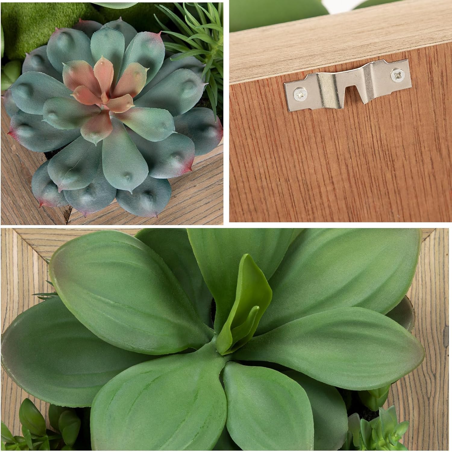 Artificial Succulent Wall Decor - Fake Hanging Succulents with Wood Plant Box, 3D Wooden Wall Decor Faux Hanging Plants Indoor Arrangement