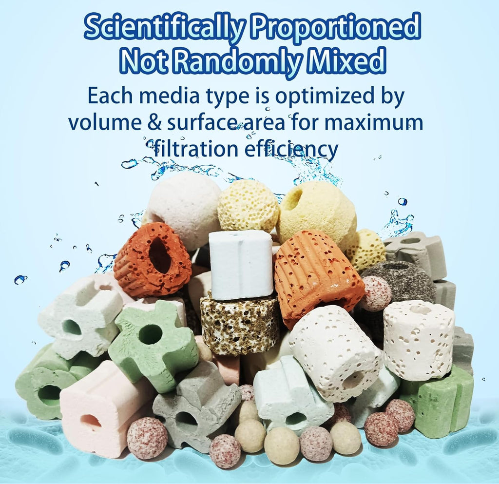 12-in-1 Biological Aquarium Filter Media Kit for Crystal Clear Water - Supports Nitrogen Cycle with Bio Balls, Ceramic Rings for Freshwater Saltwater Aquarium, Pond, Sump, Canister Filter (1.1lb)