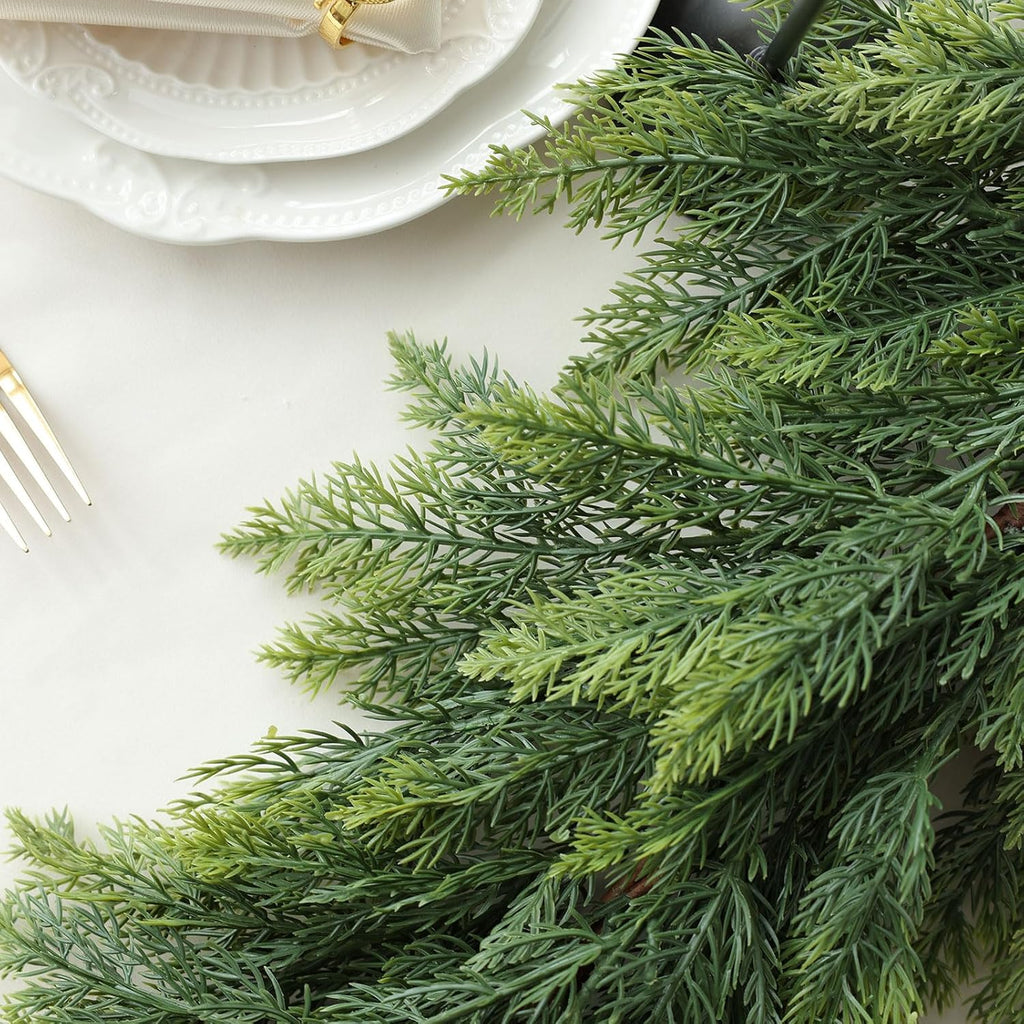 MIZII Christmas Garlands 6 Feet Artificial Pine Garland Real Touch Green Pines Vine Faux Greenery Garland Christmas Decorations for Xmas Fireplace Mantle Home Decor Indoor Outdoor (Thick Pine)
