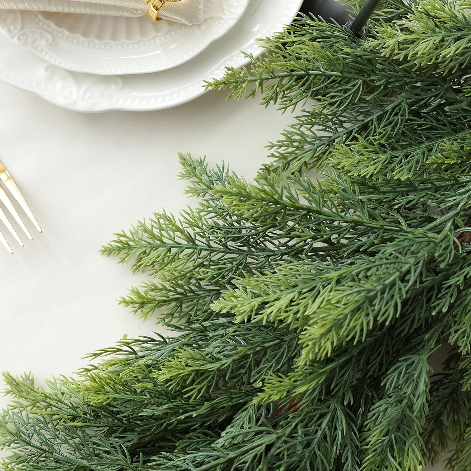 MIZII Christmas Garlands 6 Feet Artificial Pine Garland Real Touch Green Pines Vine Faux Greenery Garland Christmas Decorations for Xmas Fireplace Mantle Home Decor Indoor Outdoor (Thick Pine)