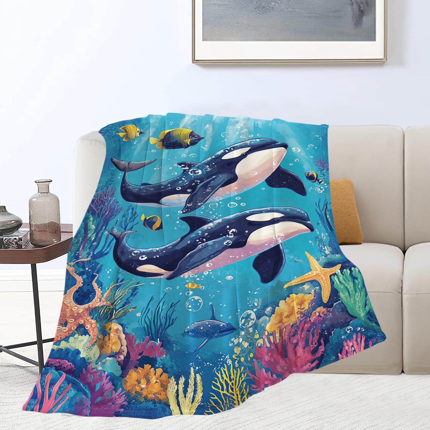 Whale Throw Blanket Ocean Whale Stuff Gifts for Kids Girls Boys Adults Women Man Soft Cozy Warm Plush Fluffy Fuzzy Fleece Blanket Decor 60''X80''
