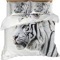 White Tiger Duvet Cover King Size, Wild Nature Predator Tiger Bedding Set 3 Piece Bedroom Decor Black White Comforter Cover with Zipper Ties & 2 Pillowcases