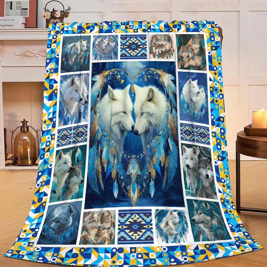 Wolf Throw Blanket Wolf Stuff Gifts for Kids Girls Boys Adults Women Men Soft Cozy Warm Plush Fluffy Fuzzy Fleece Blanket Decor 50''X60''