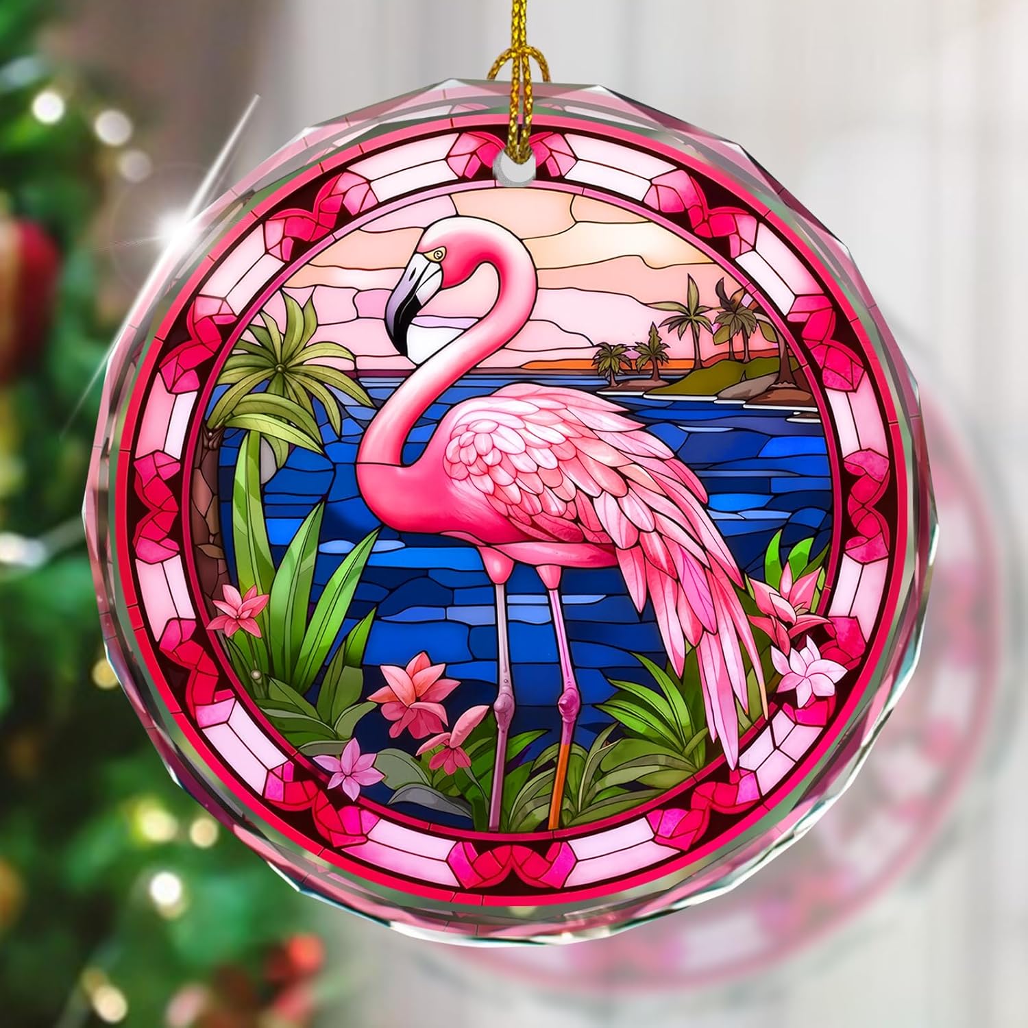 Flamingo Stained Glass Ornament - Christmas Tree Decoration, Flamingo Ornaments for Christmas