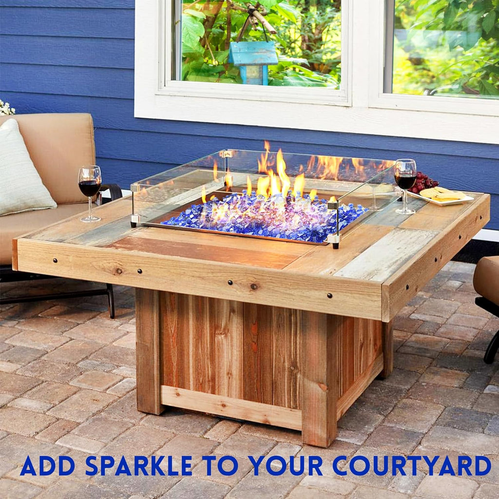GasSaf 1/2 Inch Fire Glass Reflective Tempered Fireglass Cut Crushed FireGlass for Fire Pit, Fireplace, Replaces Existing Gas Logs & Lava Rocks (10 Pound)(Cobalt Blue Reflective)