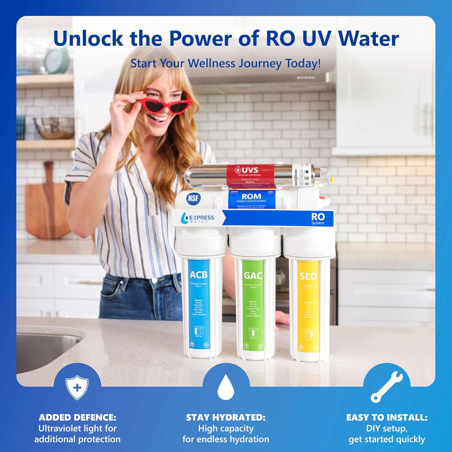 Express Water Reverse Osmosis Ultraviolet Water Filtration System – 100 GPD (Modern Brushed Nickel Faucet)