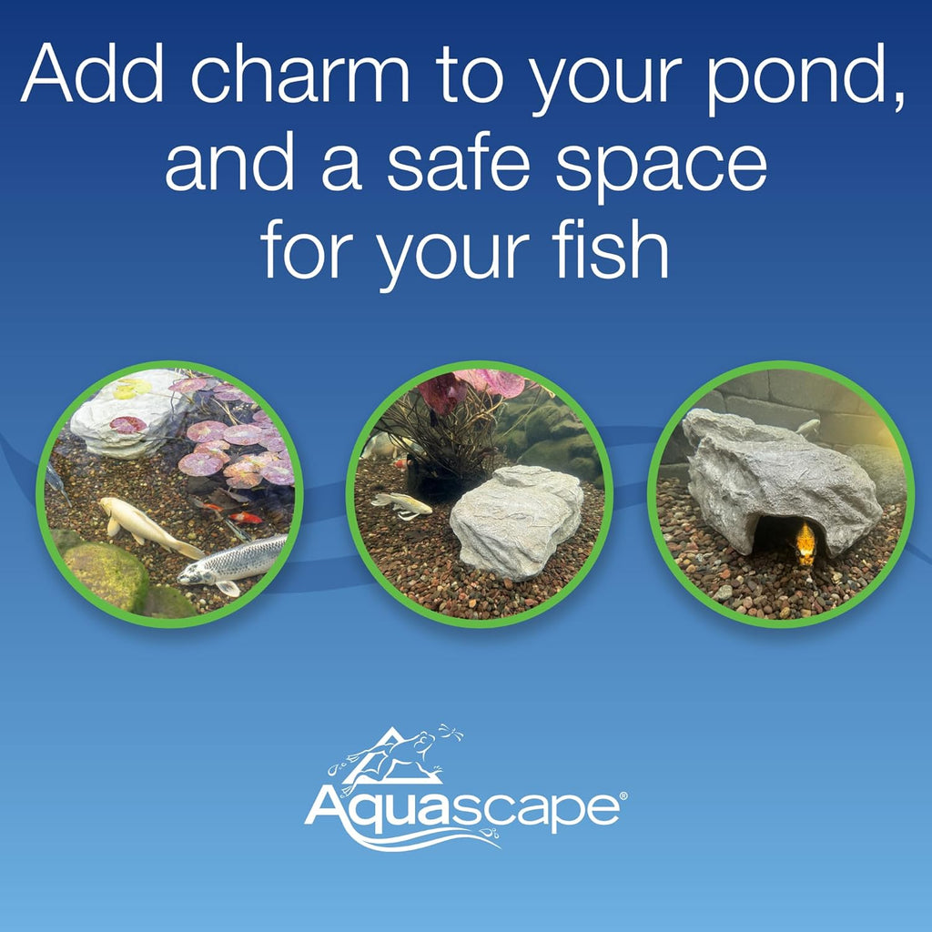 Aquascape Faux Rock Fish Cave, Predator Control and Decorative Shelter for Koi and Fish, Natural-Looking Rock Design, 25-inch L x 15-inch W, 78418