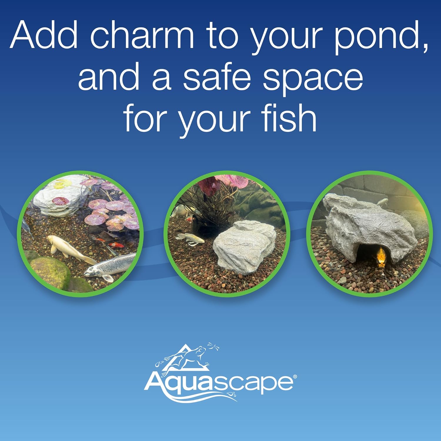 Aquascape Faux Rock Fish Cave, Predator Control and Decorative Shelter for Koi and Fish, Natural-Looking Rock Design, 25-inch L x 15-inch W, 78418