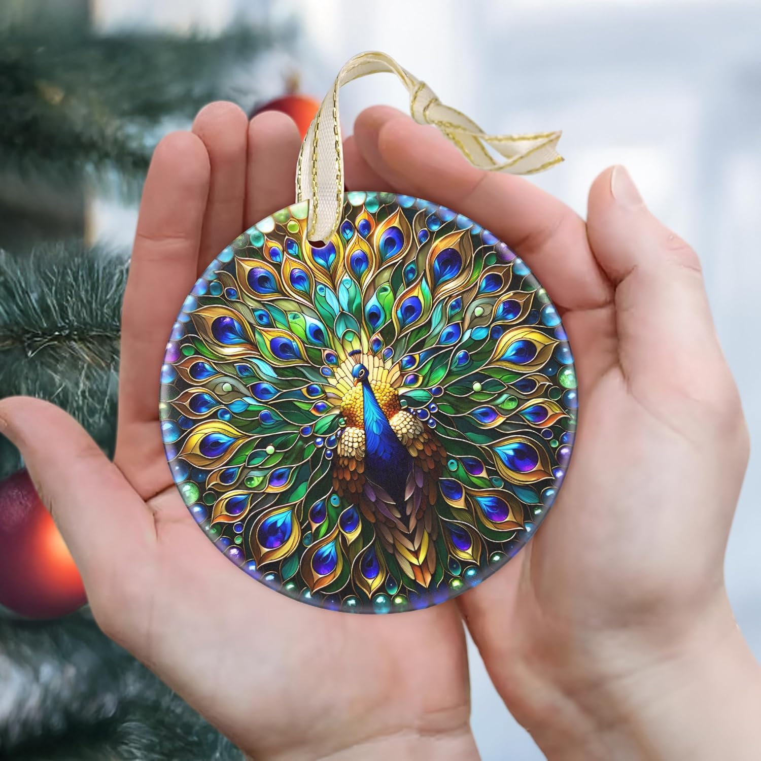 Peacock 2025 Christmas Ornament - Christmas Decoration, Round Ceramic Holiday Decor for Tree, Gift Idea & Exchange