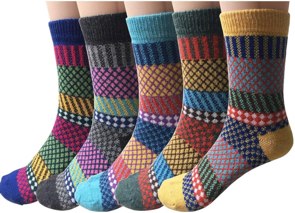 Justay 5 Pairs Wool Socks for Women - Winter Thick Boot Cozy Crew Vintage Soft Calf Knit Warm Socks Gifts