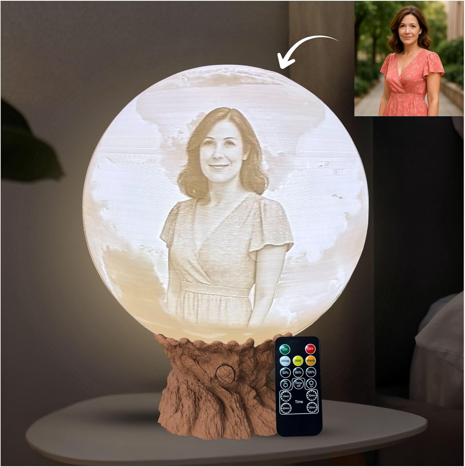 Angel Wings Memorial Moon Lamp with Custom Text or Photo – Personalized Remembrance Light for Loved Ones | Sympathy Gift, Bereavement Gift, Tribute Lamp with 3D Printed Moon Light