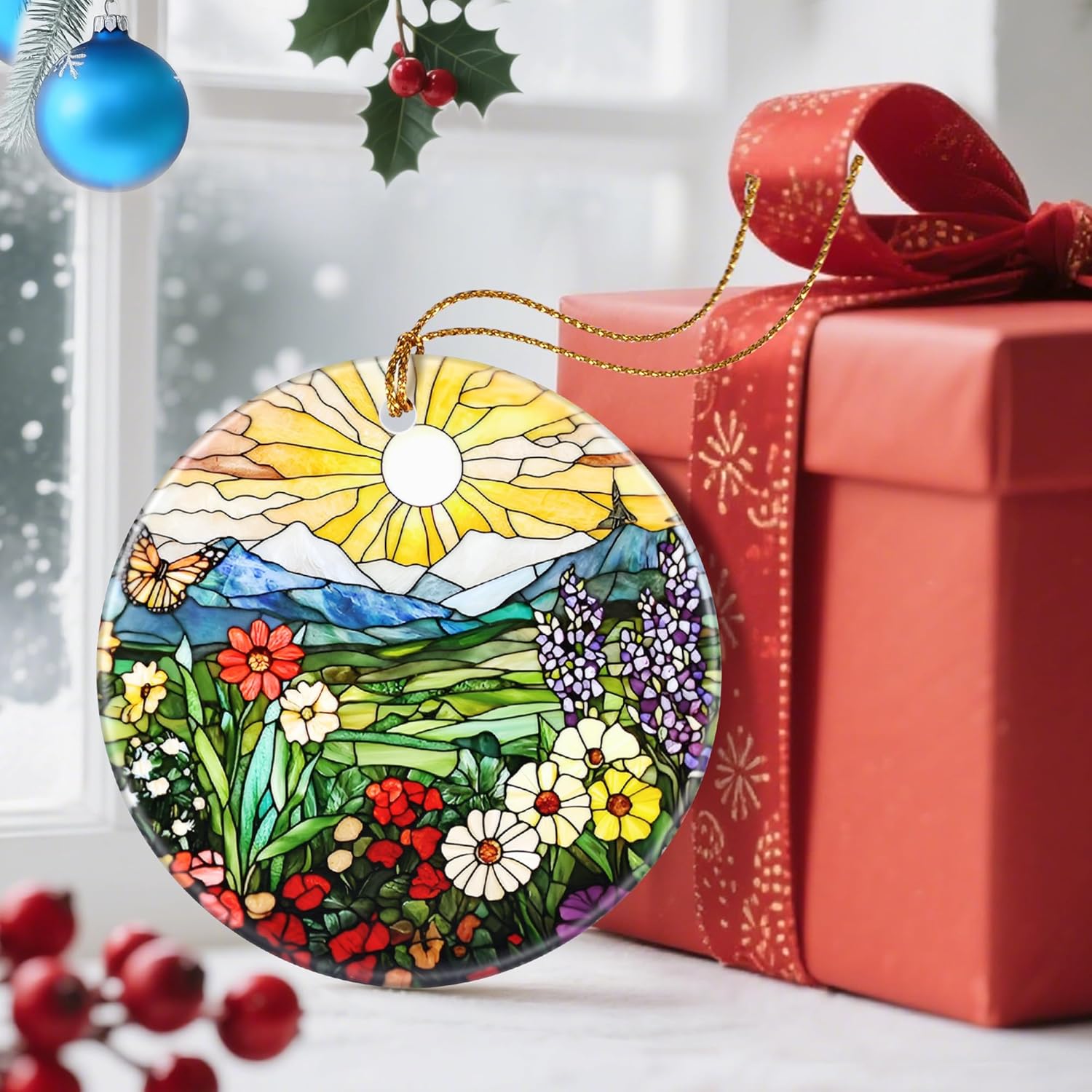 Christmas Ornaments, Dodosky 2.8in Ceramic Wildflower Ornament, Xmas Decor, Christmas Tree Ornaments, Xmas Decorations for Tree, Holiday Ornament, Flower Lovers Gifts, Gifts for Women, Mom, Grandma