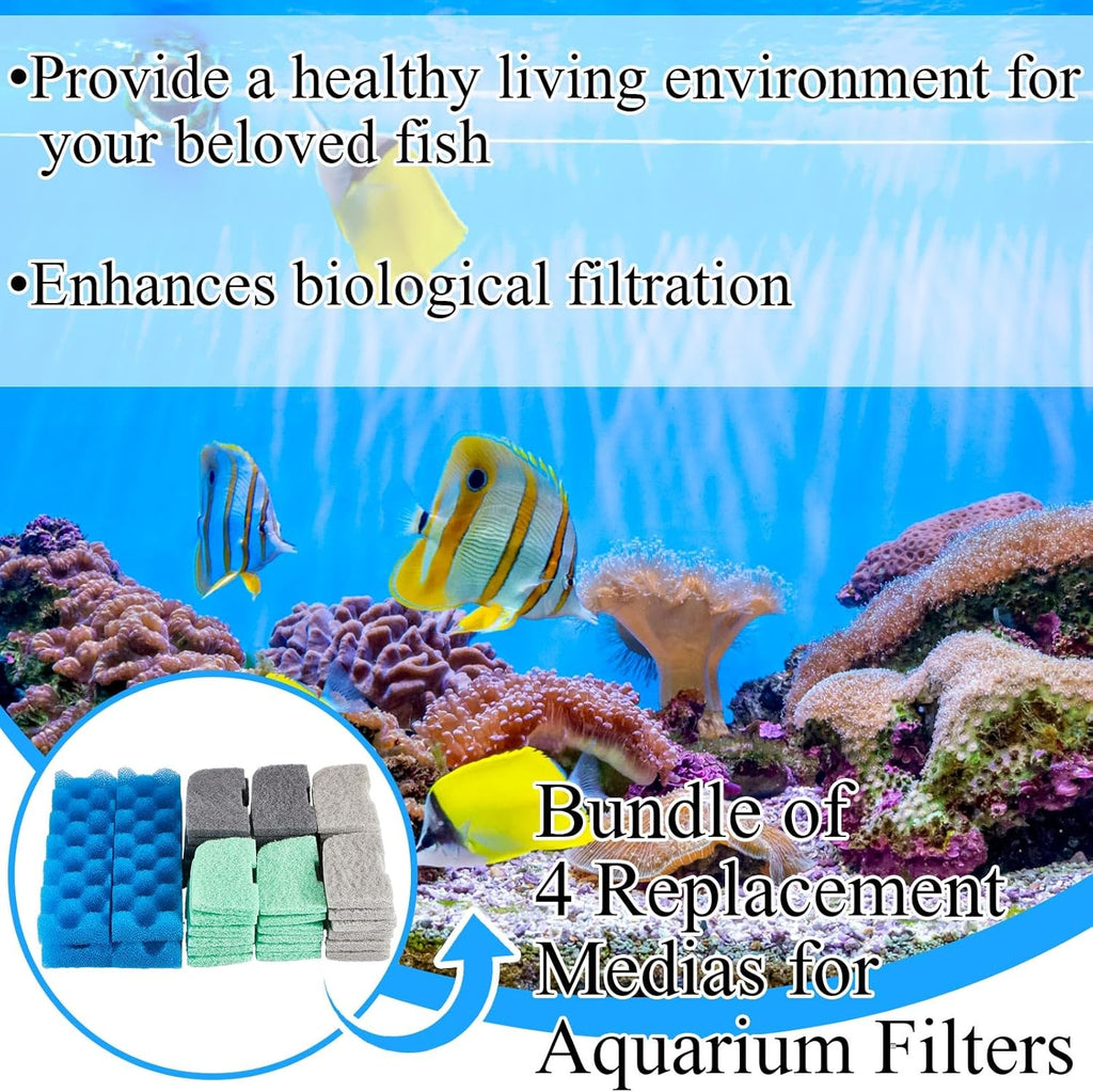 40 Pcs Replacement Filter Media Kit Compatible with Fluval 406/407, Aquarium Filters Set Including 4 Biological Foams, 36 Ammonia/Phosphate/Nitrite Remover