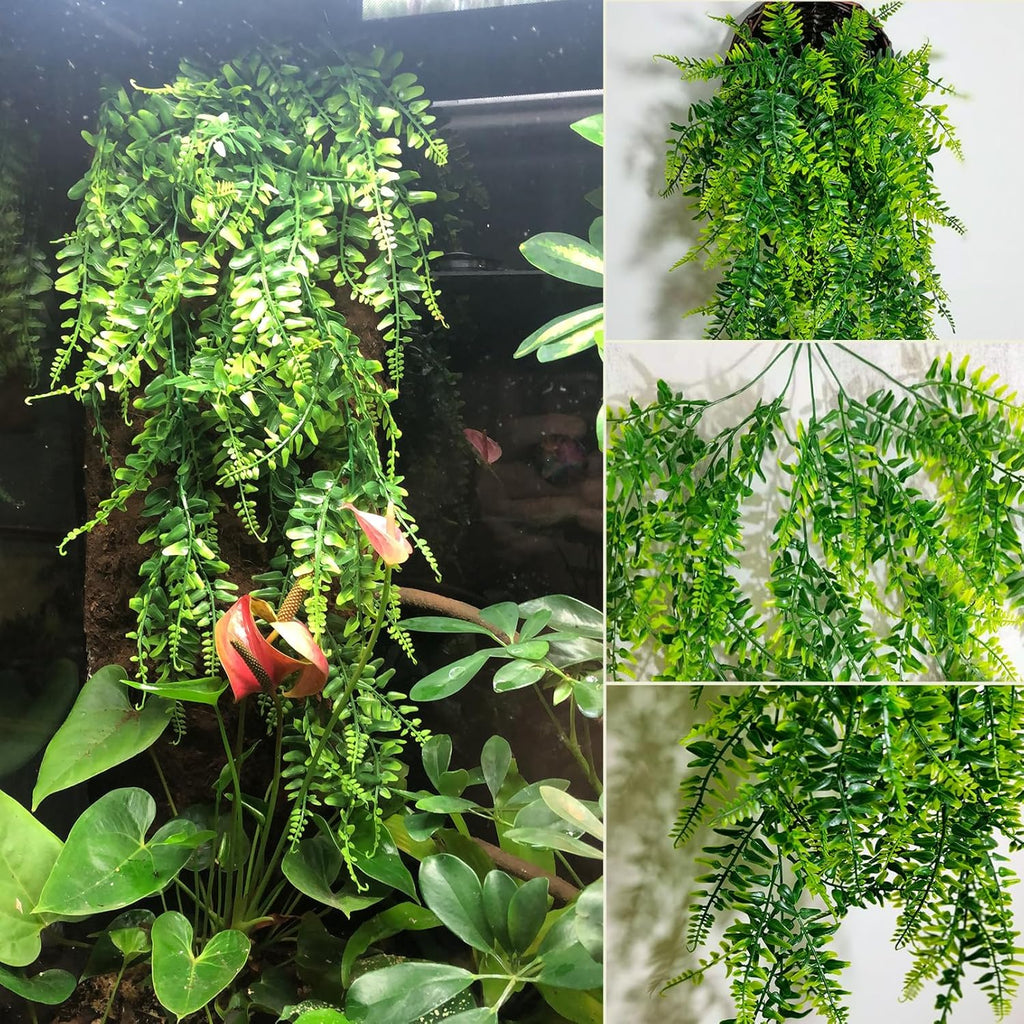 PINVNBY 7 PCS Reptile Plants Vine, Terrarium Hanging Flexible Climbing Artificial Leaves Reptile Hide, Bearded Dragon Tank Accessories, Terrarium Decor for Leopard Gecko Lizard Snake Geckos Chameleon
