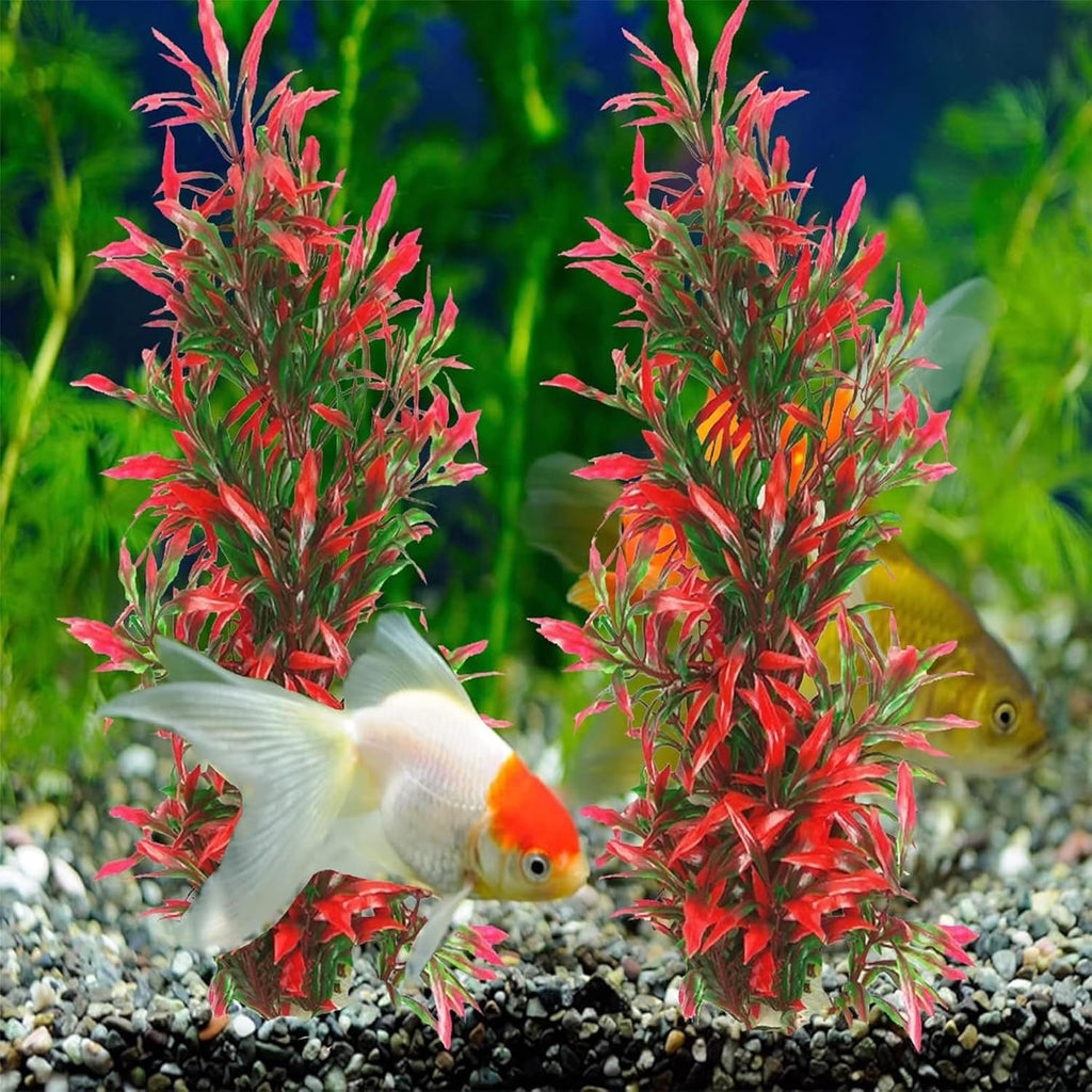 Tfwadmx Large Aquarium Plants 4 Pcs Artificial Water Seaweed for Fish Tank Decor Plastic Plant for Betta Shrimp Red About 12.5 Inch