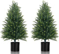 3FT Artificial Cedar Topiary Tree Set of 2, Faux Evergreen Pine Shrubs Plants with Pot, Realistic Fake Plants for Indoors Outdoors Front Porch Christmas Decor