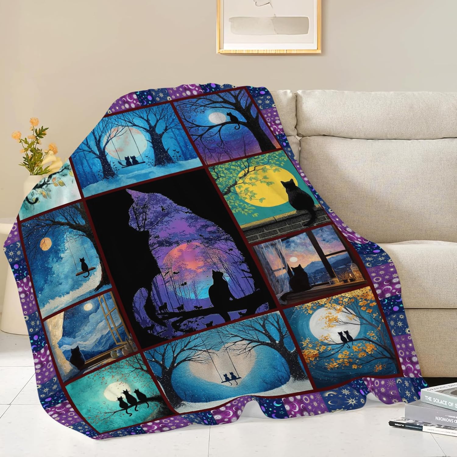 Black Cat Throw Blanket Black Cat Stuff Gifts for Kids Girls Boys Adults Women Men Soft Cozy Warm Plush Fluffy Fuzzy Fleece Blanket Decor 50''X60''