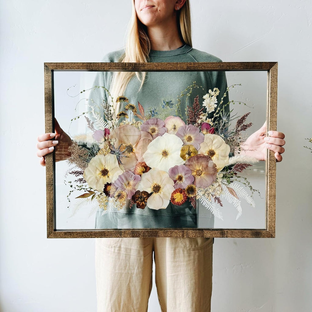 Teak Wood 16x20 Floating Picture Frames 16x20 Floating Frame For Wedding Floater Double Real Glass Pressed Flower Shadow Box Frame 20x16