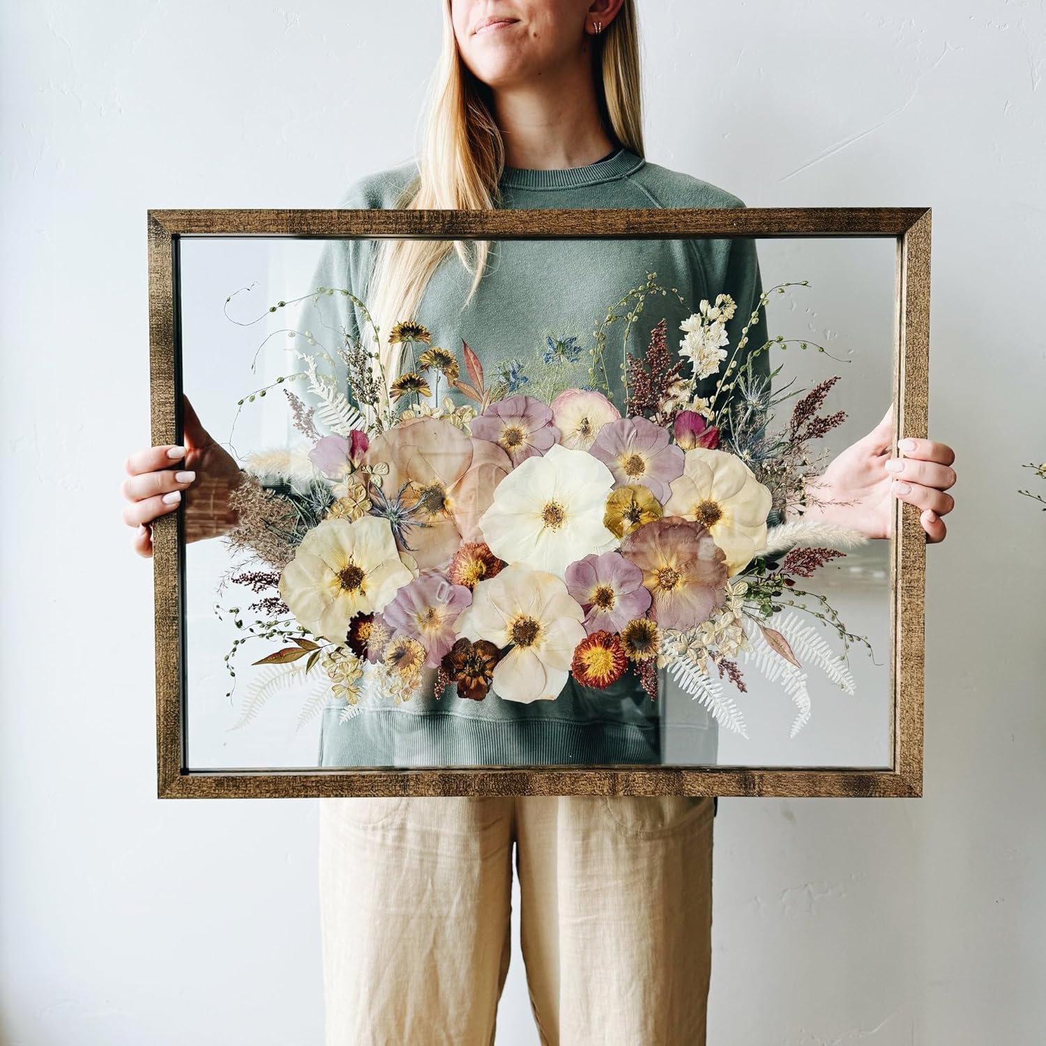 Teak Wood 16x20 Floating Picture Frames 16x20 Floating Frame For Wedding Floater Double Real Glass Pressed Flower Shadow Box Frame 20x16
