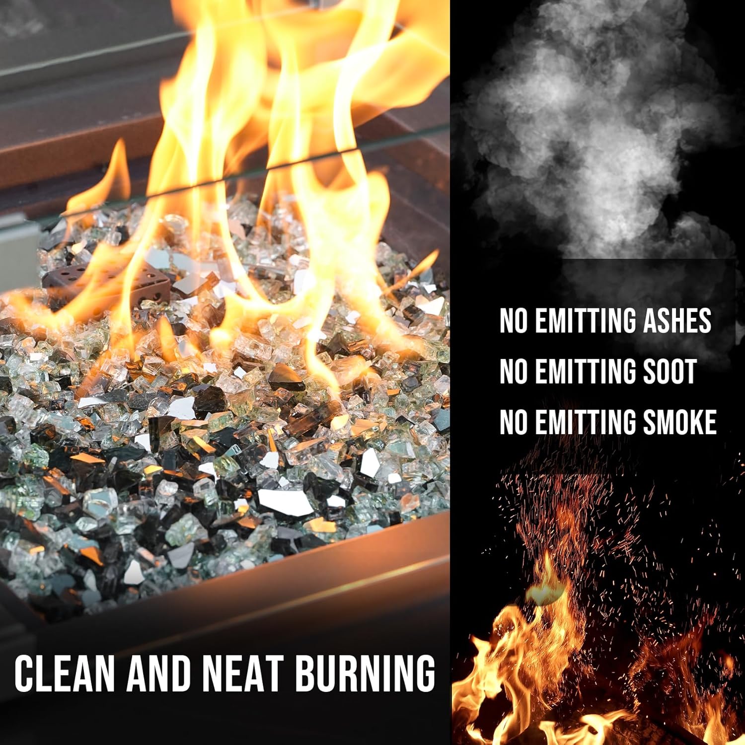 Skyflame 10-Pound Blended Fire Glass for Fire Pit Fireplace Landscaping - 1/4 Inch Reflective Tempered Fireglass Onyx Black, Platinum, Light Green