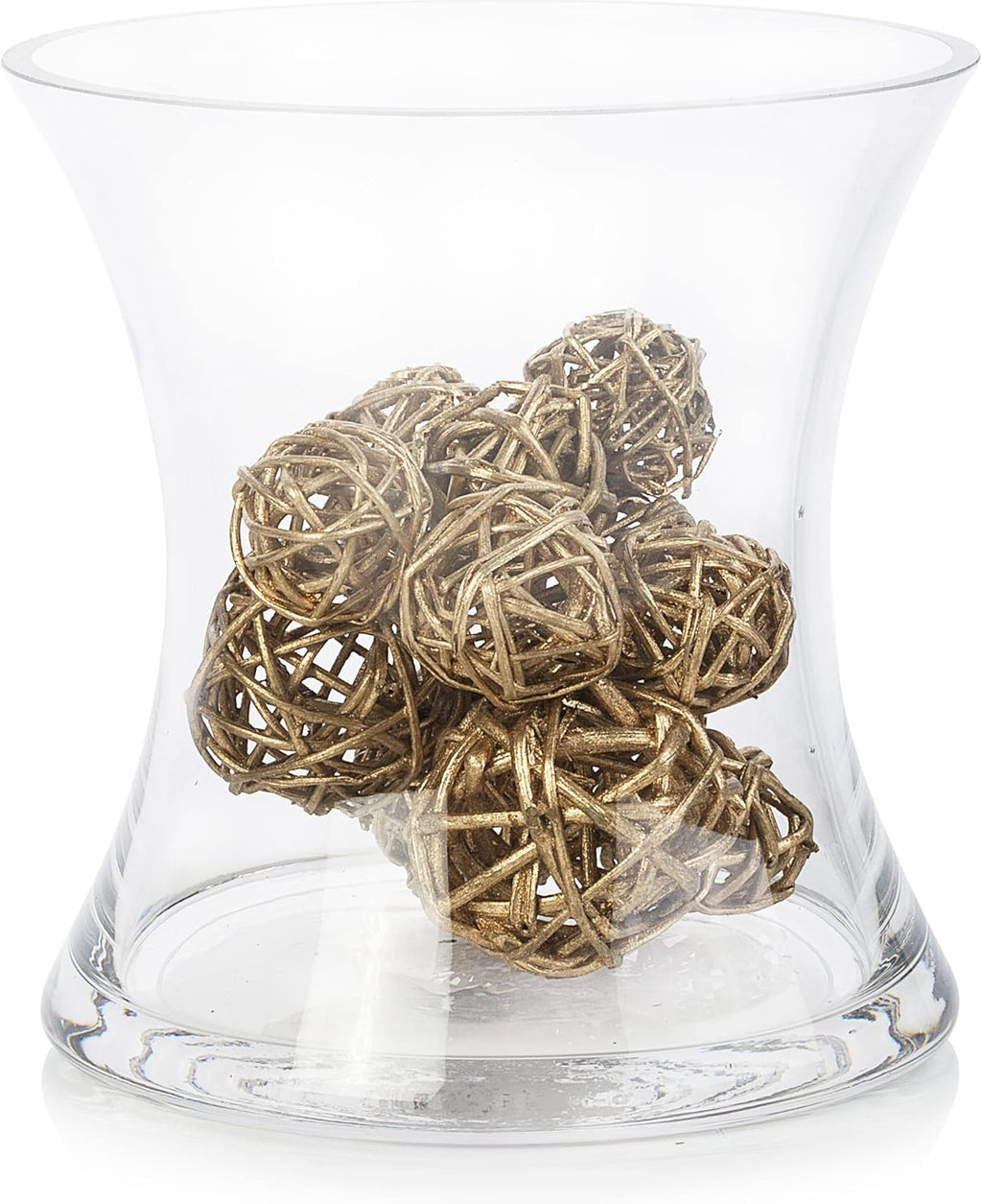 Enova Floral Unique Bouquet Vase, 5.5" W 6" H, Clear Short Hurricane Concaved Glass Flowers Vase for Home Wedding Event Decor (1 Piece)