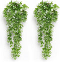 RECUTMS 2Pcs Fake Hanging Plants Artificial Hanging Flowers for Outdoor Decoration Faux White Flowers Artificial UV Resistant Plastic Greenery Vines Ivy for Outdoor Indoor Garden Party Decor（White）