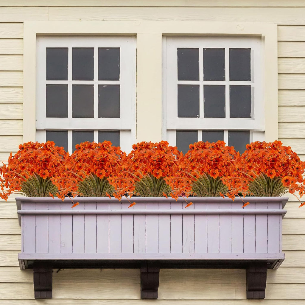20 Bundles Artificial Fall Flowers Outdoor UV Resistant Fake Flowers No Fade Faux Plastic Plants Garden Porch Window Box Decorating (Fall Brown