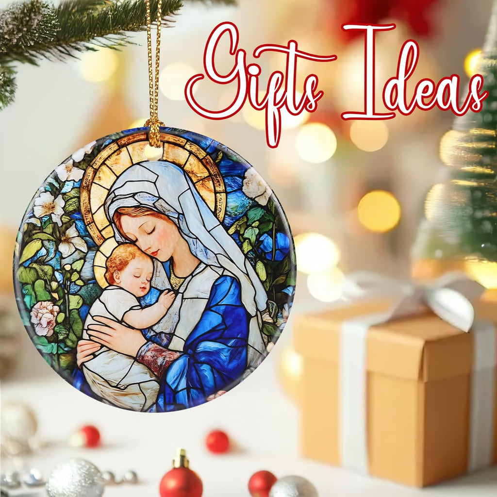 Christmas Ornaments, 2.8 Inch Ceramic Religious Ornament, Christmas Tree Ornaments, Xmas Decorations, Holiday Decorations, Christian Gifts, Religious Gift, Holiday Party Gifts, and Xmas Gift Ideas