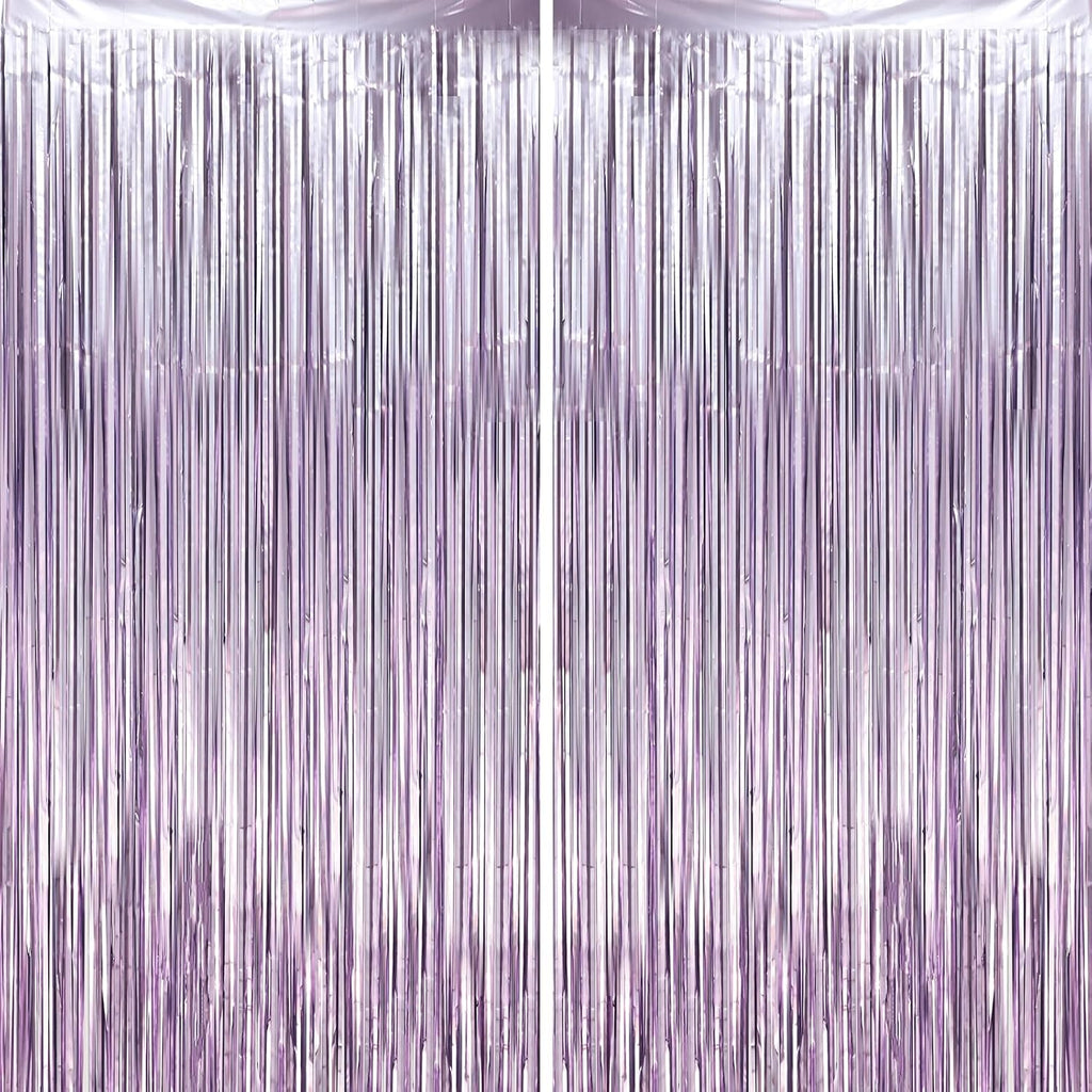 2 Pack Light Purple Foil Fringe Backdrop Curtains, Tinsel Streamers Party Decorations, Fringe Backdrop, Door Shimmer for Baby Shower or Birthday Party