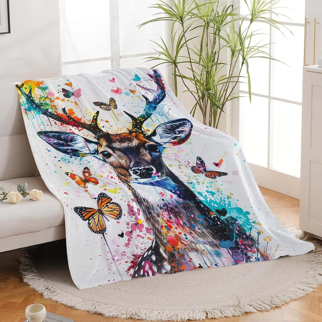 Deer Throw Blanket Elk Stuff Gifts for Kids Girls Boys Adults Women Man Soft Cozy Warm Plush Fluffy Fuzzy Fleece Blanket Decor 40''X50''