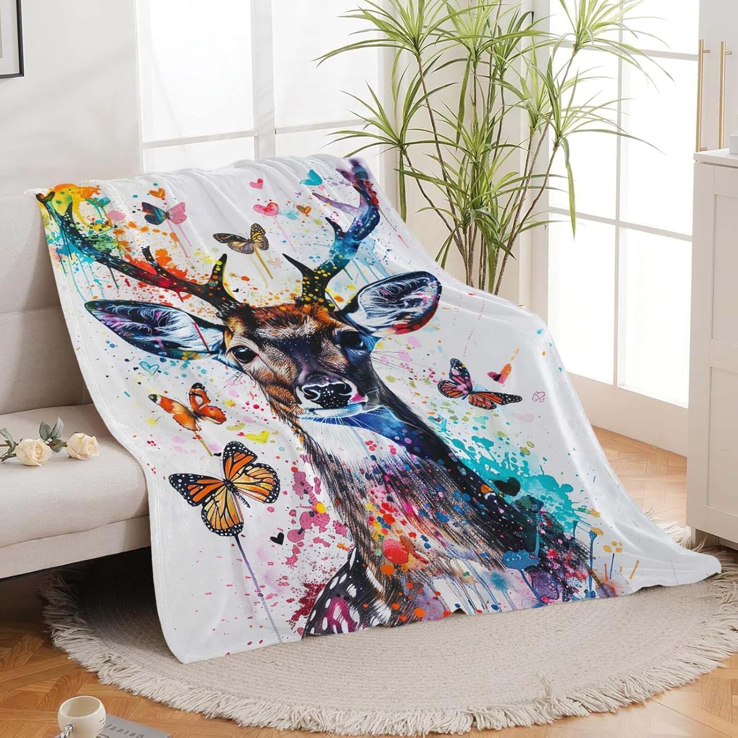 Deer Throw Blanket Elk Stuff Gifts for Kids Girls Boys Adults Women Man Soft Cozy Warm Plush Fluffy Fuzzy Fleece Blanket Decor 40''X50''