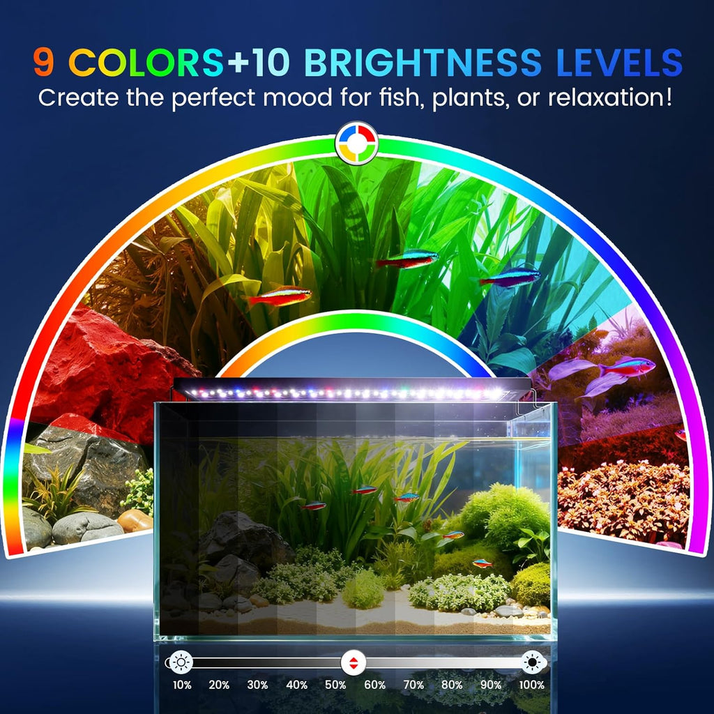 AQQA Aquarium Light with 24/7 Sunrise Sunset Mode, 9 Colors & 10-Level Brightness, Full Spectrum LED Fish Tank Light with Timer for Plant Growth, Freshwater Tanks (26W for 18-24 inch Tank)