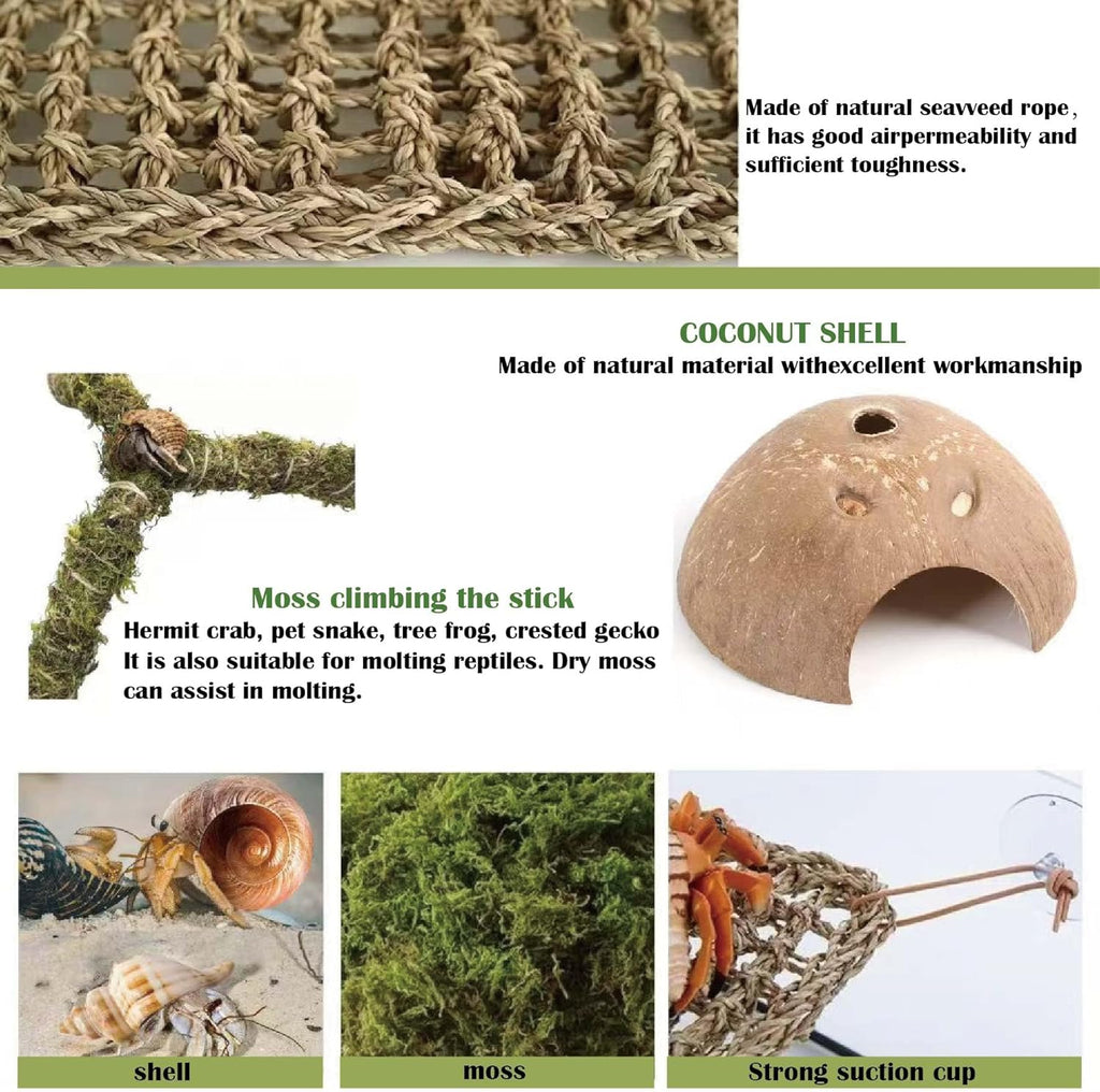 Hermit Crab Accessories, Natural Hermit Crab Toys Reptile Hammock,Coconut Shell Hideout Decor for Hermit Crabs Leopard Geckos, Crested, Tortoise, Snake (B-Group -6Pcs Hammock)