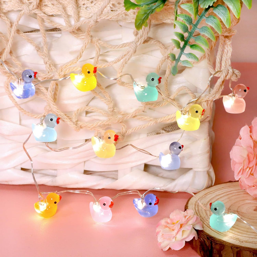Tiny Duck String Lights Battery/USB Powered - 10ft 40 Lights Multi-Color Duck, Remote Control LED Fairy Warm White Light for DIY Crafts Wedding Table Centerpieces Party Bedroom Christmas