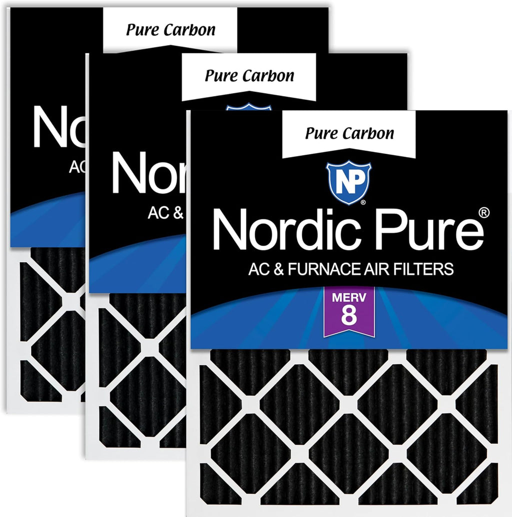 Nordic Pure 20x25x1 (19 1/2 x 24 1/2 x 3/4) Pure Carbon Pleated Odor Reduction Furnace Air Filters 3 Pack