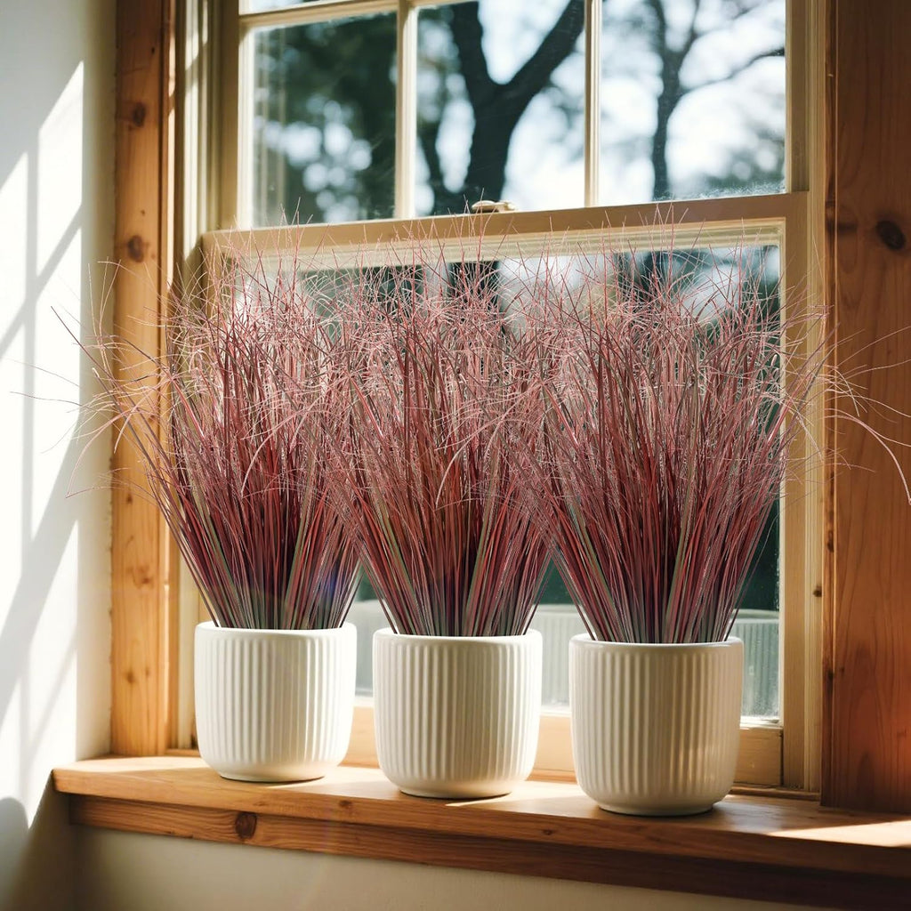 100Pcs Artificial Grass Plants, Faux Shrubs Wheat Grass, Artificial Tall Grasses Fake Plants for Outdoor Decor,Artificial Greenery Stems Weed for Room Indoor Home Decor（Red）
